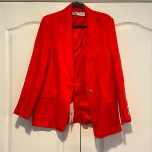 Zara Red Linen Blazer New w/ tag.